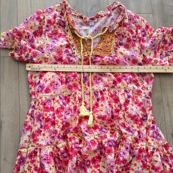 Sundance Ingrid Effortless Floral Bohemian Dress with Tassel Detail Size L Lined - Picture 10 of 12